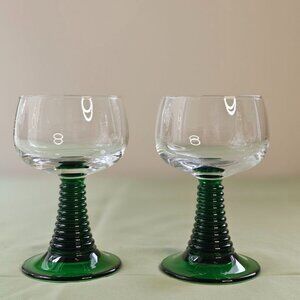 Set of 2 Vintage Bockling Made in Germany Roemer Plain Glasses with Green Foot